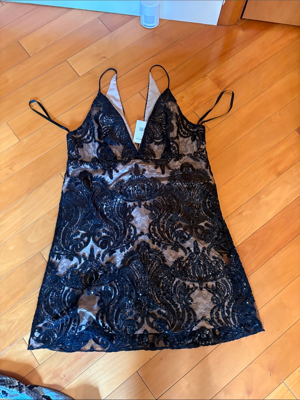 Free People Black Lace Sequin Slip Dress